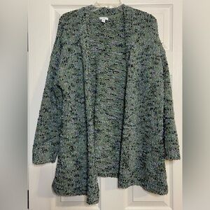 J Jill Womens Size PL Petite Duster Cardigan Long Open Green Navy